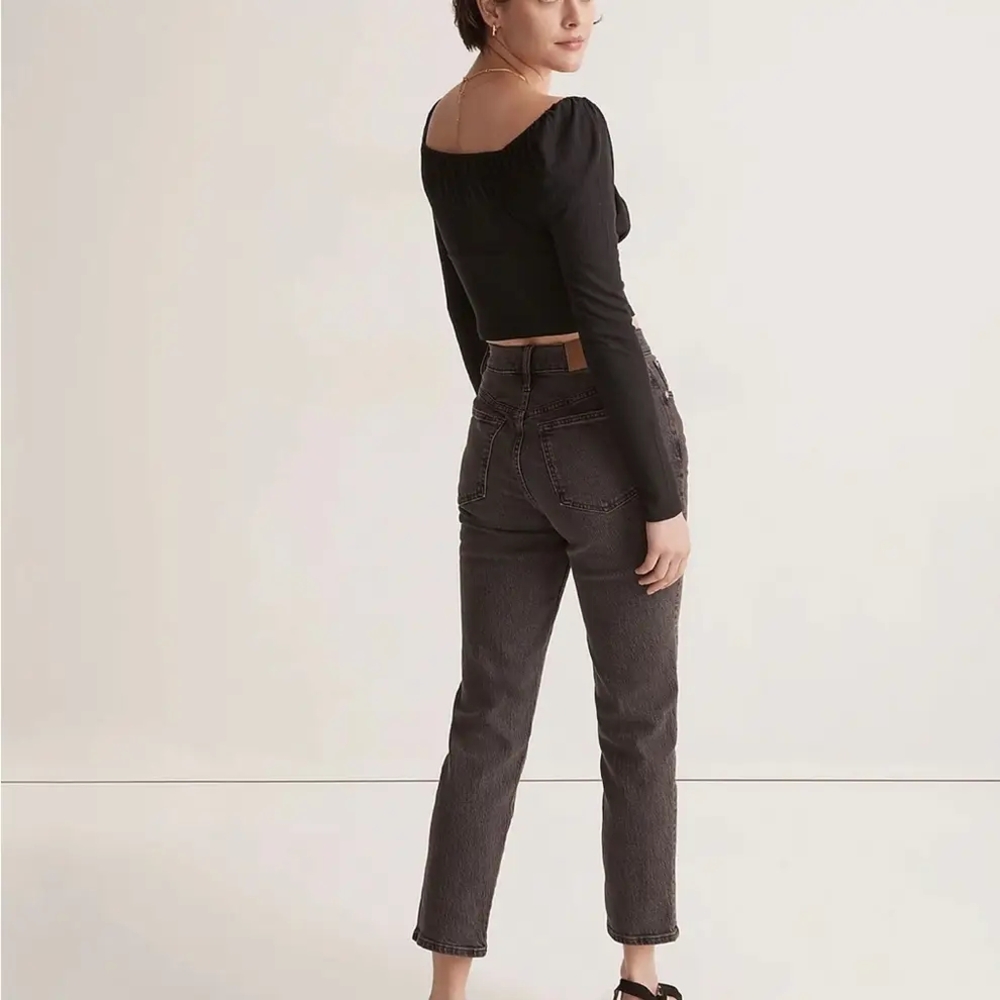 NWT MADEWELL Ribbed Square-Neck Long-Sleeve Top IN BLACK SZ SM - Picture 2 of 16